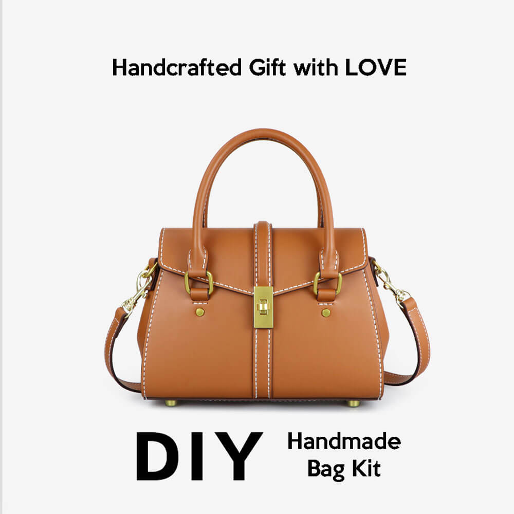 Leather Designer Handbag DIY Sewing Kit – Babylon Leather - Babylon LeatherBabylon LeatherSY78 - Caramel - White