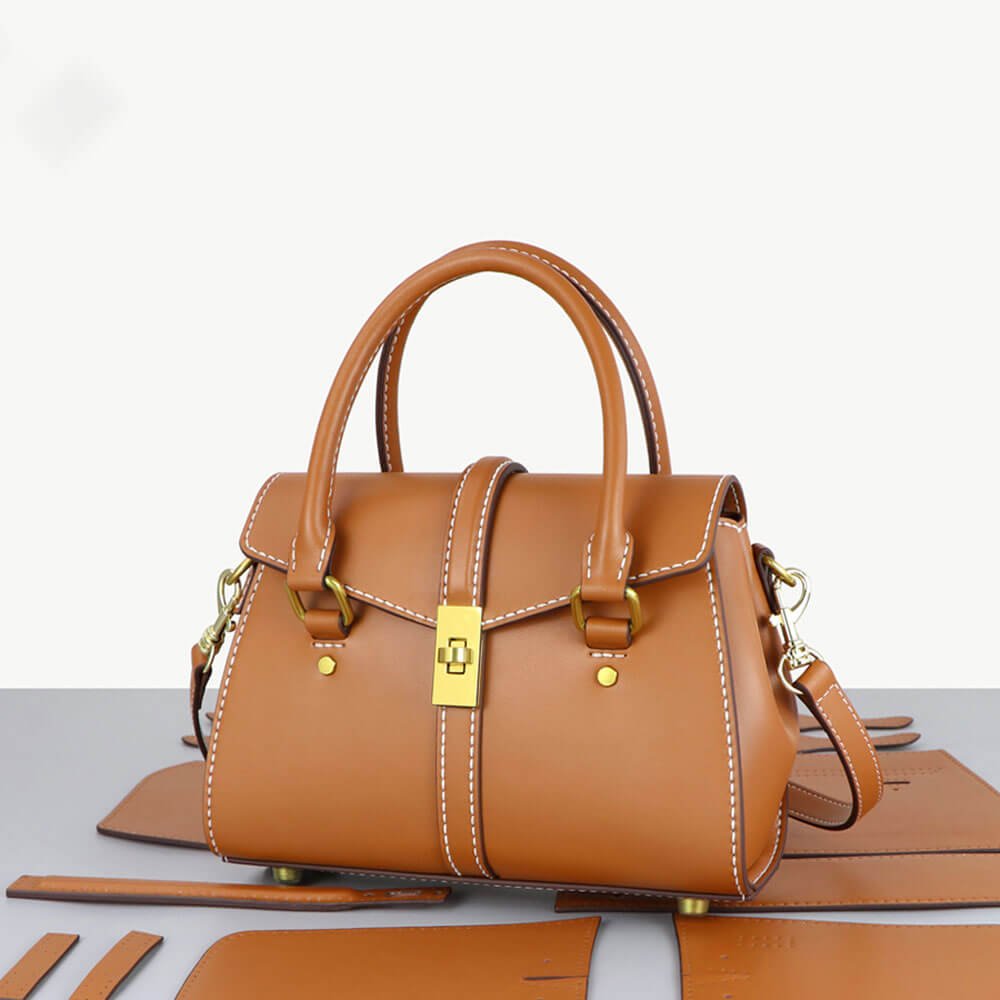 Leather Designer Handbag DIY Sewing Kit – Babylon Leather - Babylon LeatherBabylon LeatherSY78 - Caramel - White