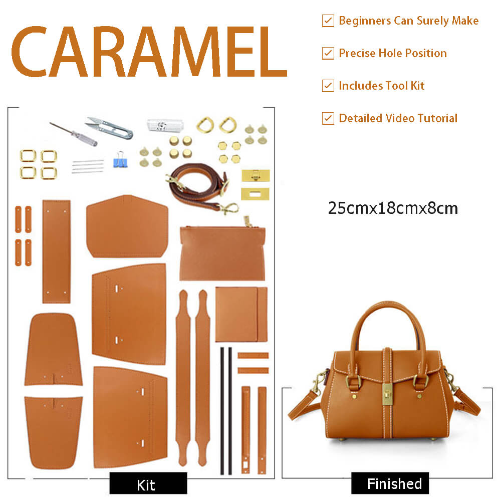 Leather Designer Handbag DIY Sewing Kit – Babylon Leather - Babylon LeatherBabylon LeatherSY78-Caramel-White
