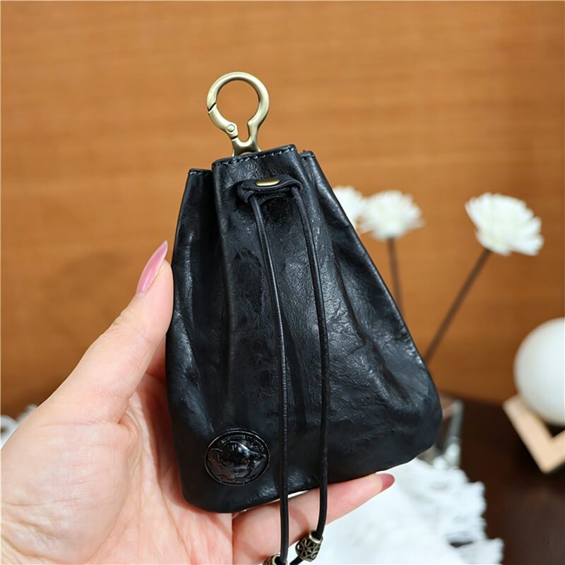 Leather Drawstring Pouch Bag Charm – Babylon Leather - Babylon LeatherBabylon LeatherLLZ07-Black