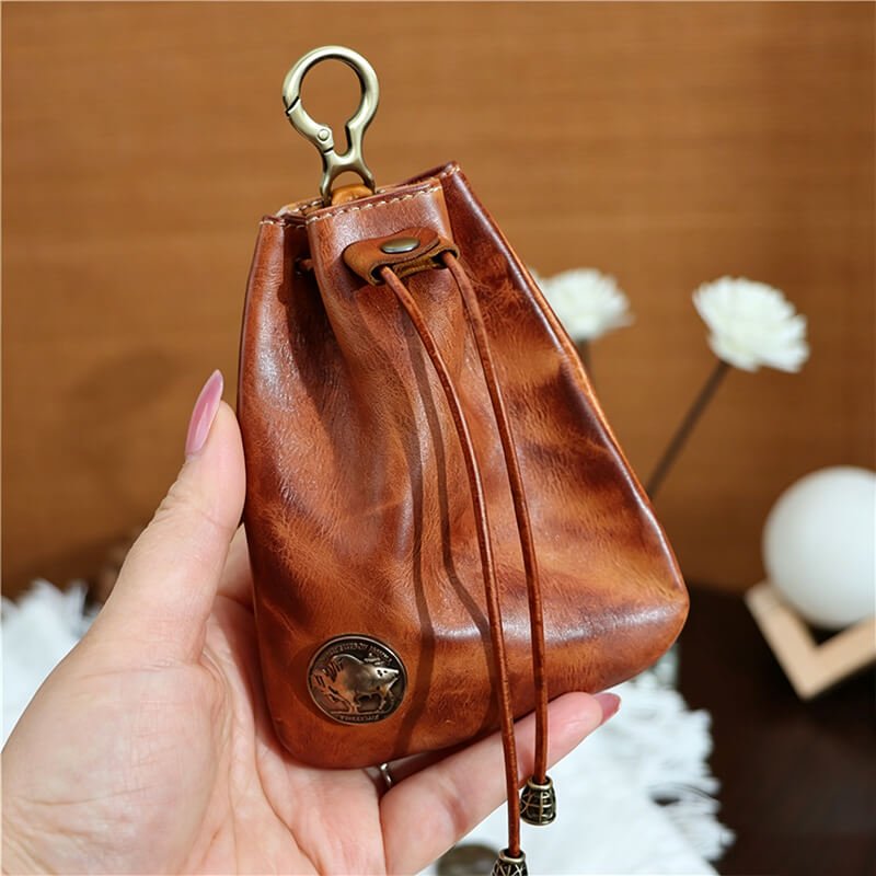 Leather Drawstring Pouch Bag Charm – Babylon Leather - Babylon LeatherBabylon LeatherLLZ07-Brown
