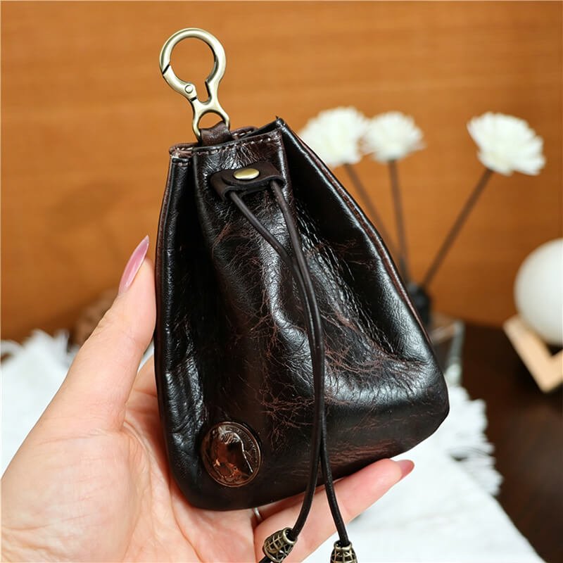 Leather Drawstring Pouch Bag Charm – Babylon Leather - Babylon LeatherBabylon LeatherLLZ07-Coffee