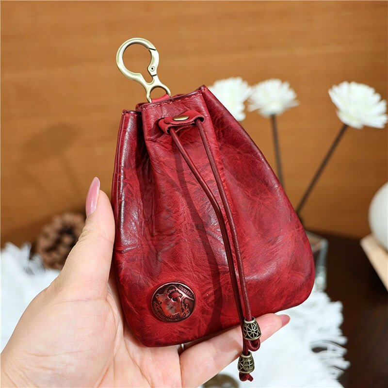 Leather Drawstring Pouch Bag Charm – Babylon Leather - Babylon LeatherBabylon LeatherLLZ07-Red