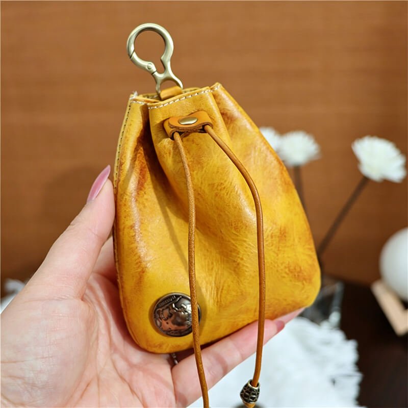 Leather Drawstring Pouch Bag Charm – Babylon Leather - Babylon LeatherBabylon LeatherLLZ07-Yellow