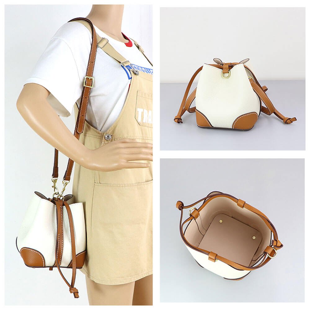 Leather Fashion Bucket Bag DIY Gift Kit – Babylon Leather - Babylon LeatherBabylon LeatherSY75 - Caramel & White - White