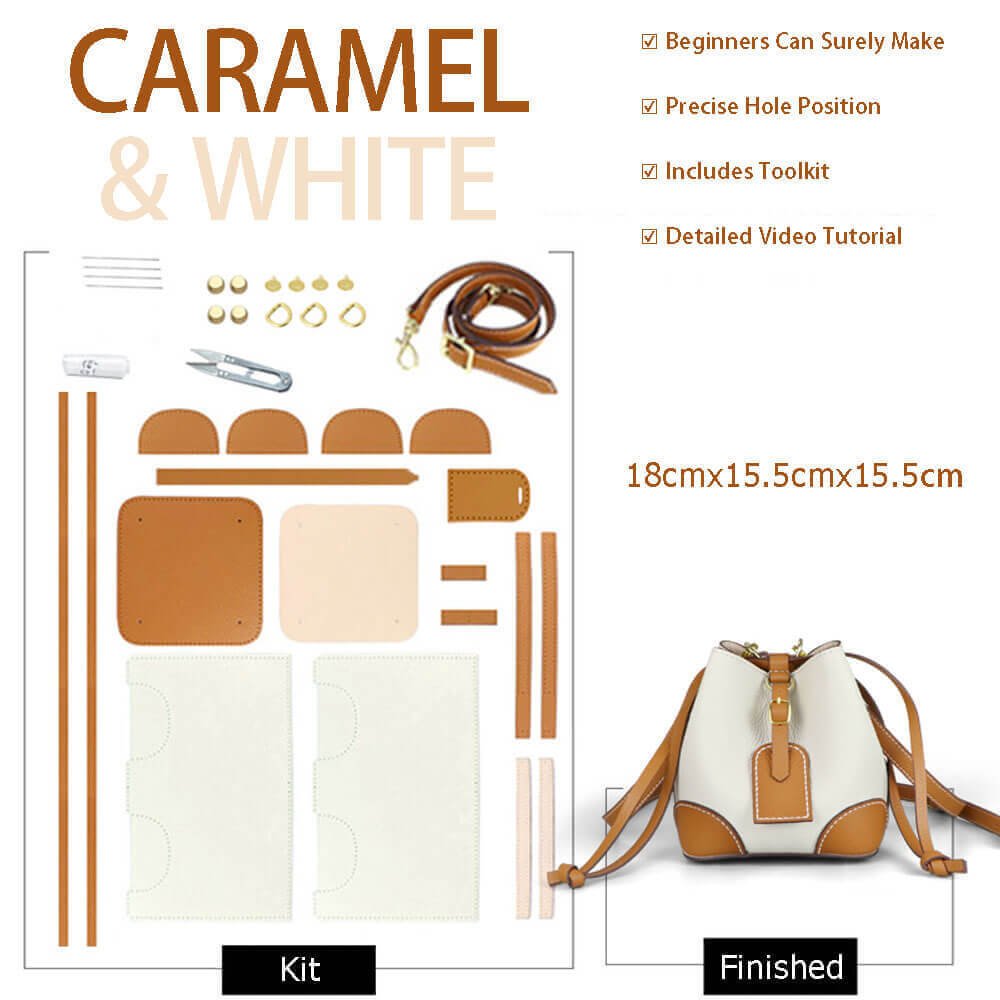 Leather Fashion Bucket Bag DIY Gift Kit – Babylon Leather - Babylon LeatherBabylon LeatherSY75-Caramel & White-White