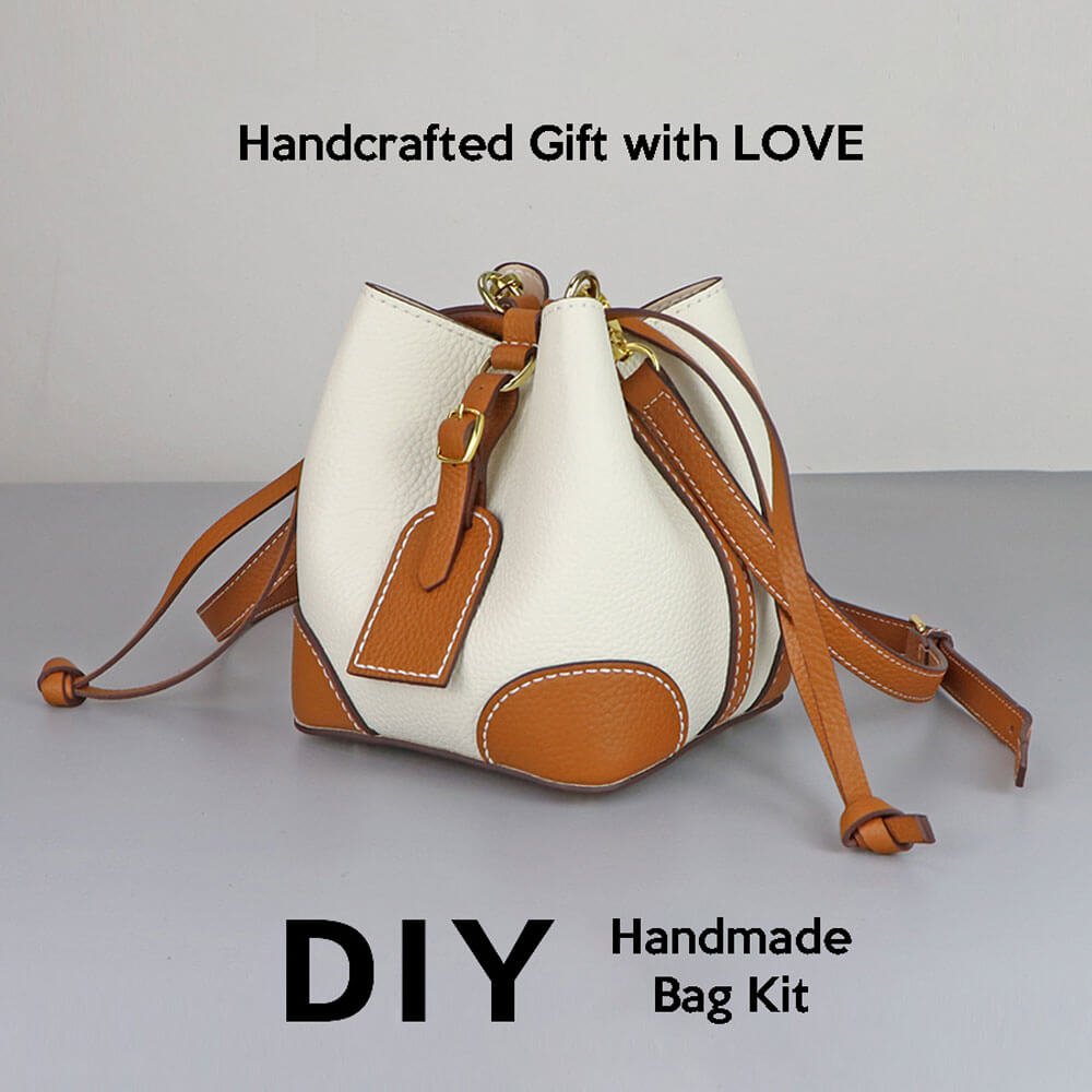 Leather Fashion Bucket Bag DIY Gift Kit – Babylon Leather - Babylon LeatherBabylon LeatherSY75 - Caramel & White - White