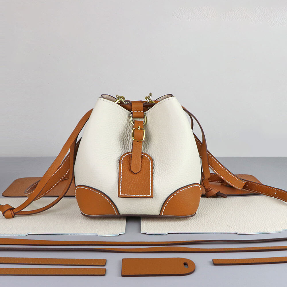 Leather Fashion Bucket Bag DIY Gift Kit – Babylon Leather - Babylon LeatherBabylon LeatherSY75 - Caramel & White - White