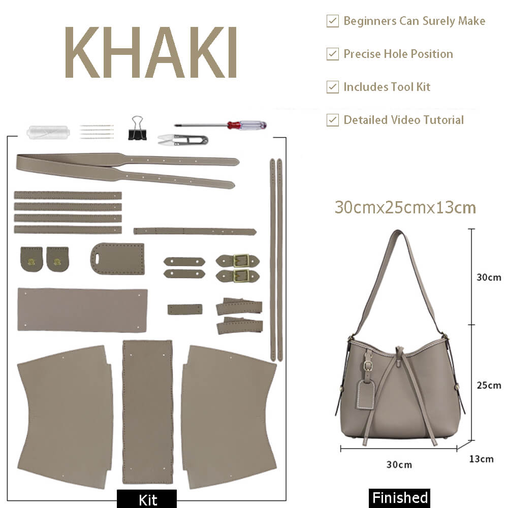 Leather Large Shoulder Bag DIY Kit – Babylon Leather - Babylon LeatherBabylon LeatherSY119-Khaki-White