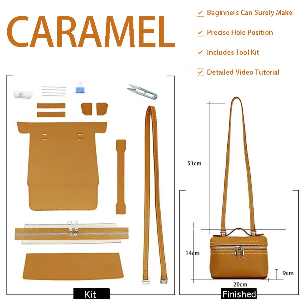 Leather Lunch Bag DIY Kit – Babylon Leather - Babylon LeatherBabylon LeatherSY85-Caramel-Silver-White