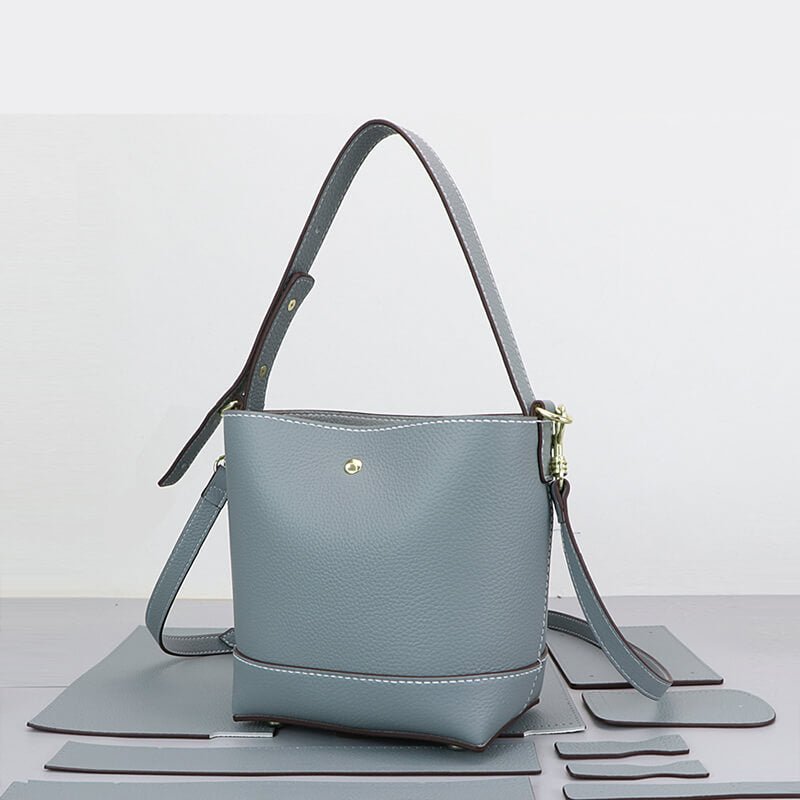 Leather Medium Shoulder Bucket Bag DIY Kit – Babylon Leather - Babylon LeatherBabylon LeatherSY118-Haze Blue-Color-Matched