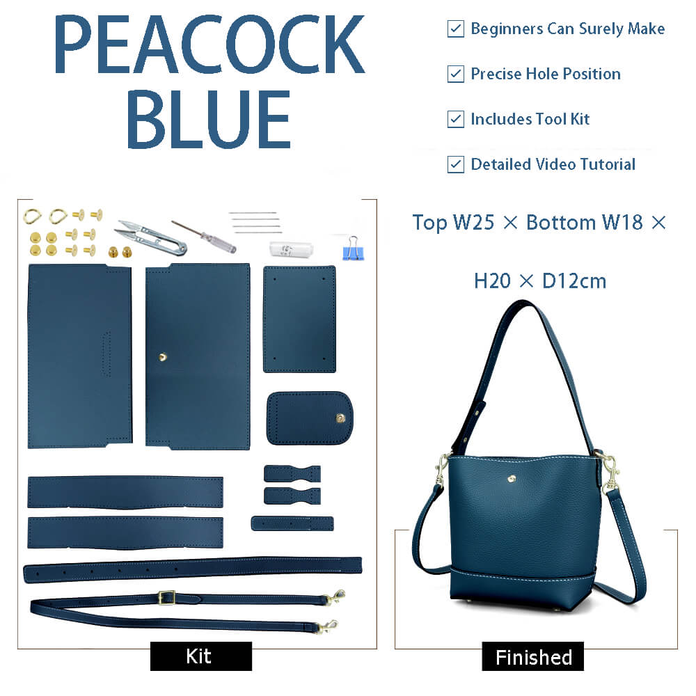 Leather Medium Shoulder Bucket Bag DIY Kit – Babylon Leather - Babylon LeatherBabylon LeatherSY118-Peacock Blue-Color-Matched