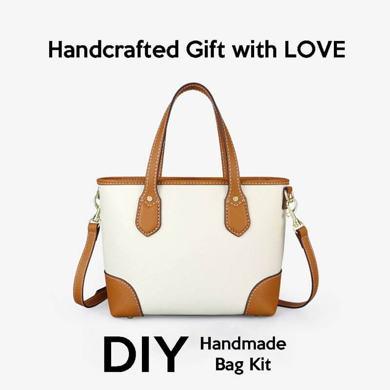 Leather Tote Bag Set DIY Sewing Kit – Babylon Leather - Babylon LeatherBabylon LeatherSY43 - Matching Color - Lychee Pattern Leather - White & Caramel