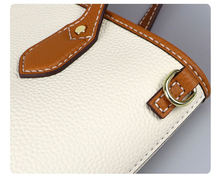 Leather Tote Bag Set DIY Sewing Kit – Babylon Leather - Babylon LeatherBabylon LeatherSY43 - Matching Color - Lychee Pattern Leather - White & Caramel