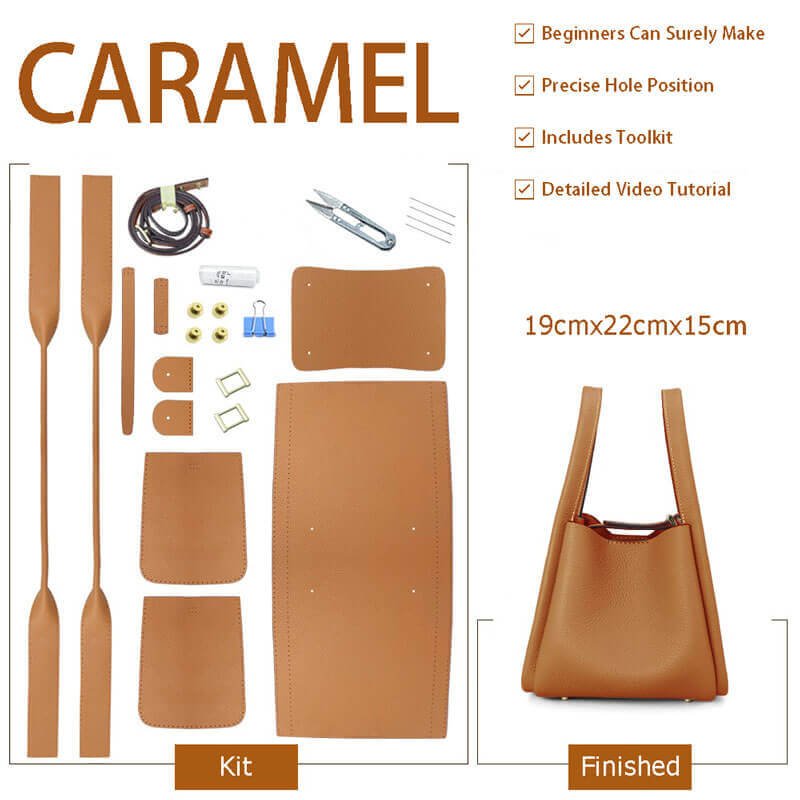 Leather Tote Bucket Bag Hobby Kit – Babylon Leather - Babylon LeatherBabylon LeatherSY18-Caramel-White