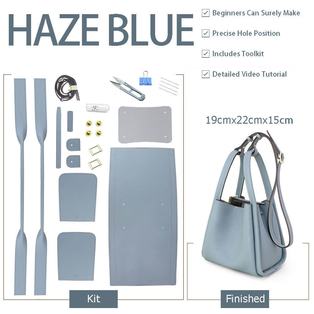 Leather Tote Bucket Bag Hobby Kit – Babylon Leather - Babylon LeatherBabylon LeatherSY18-Haze Blue-White