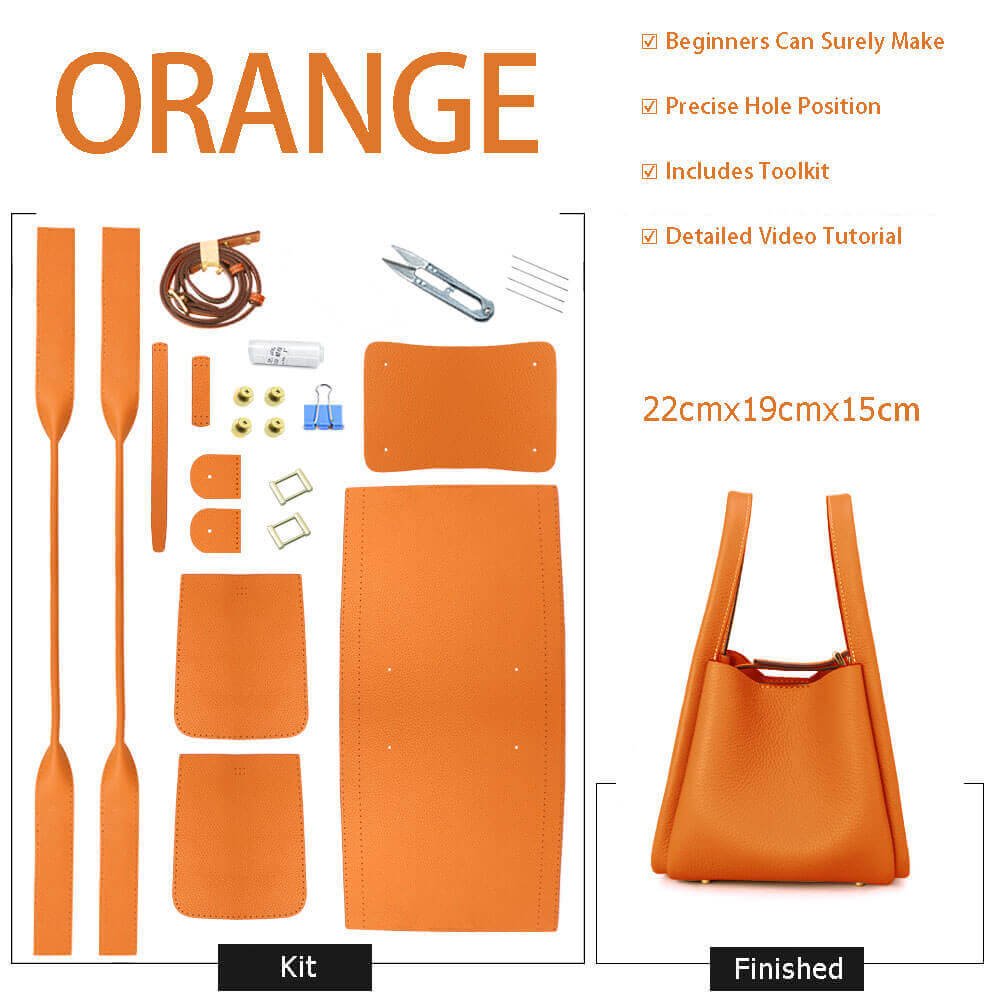 Leather Tote Bucket Bag Hobby Kit – Babylon Leather - Babylon LeatherBabylon LeatherSY18-Orange-White
