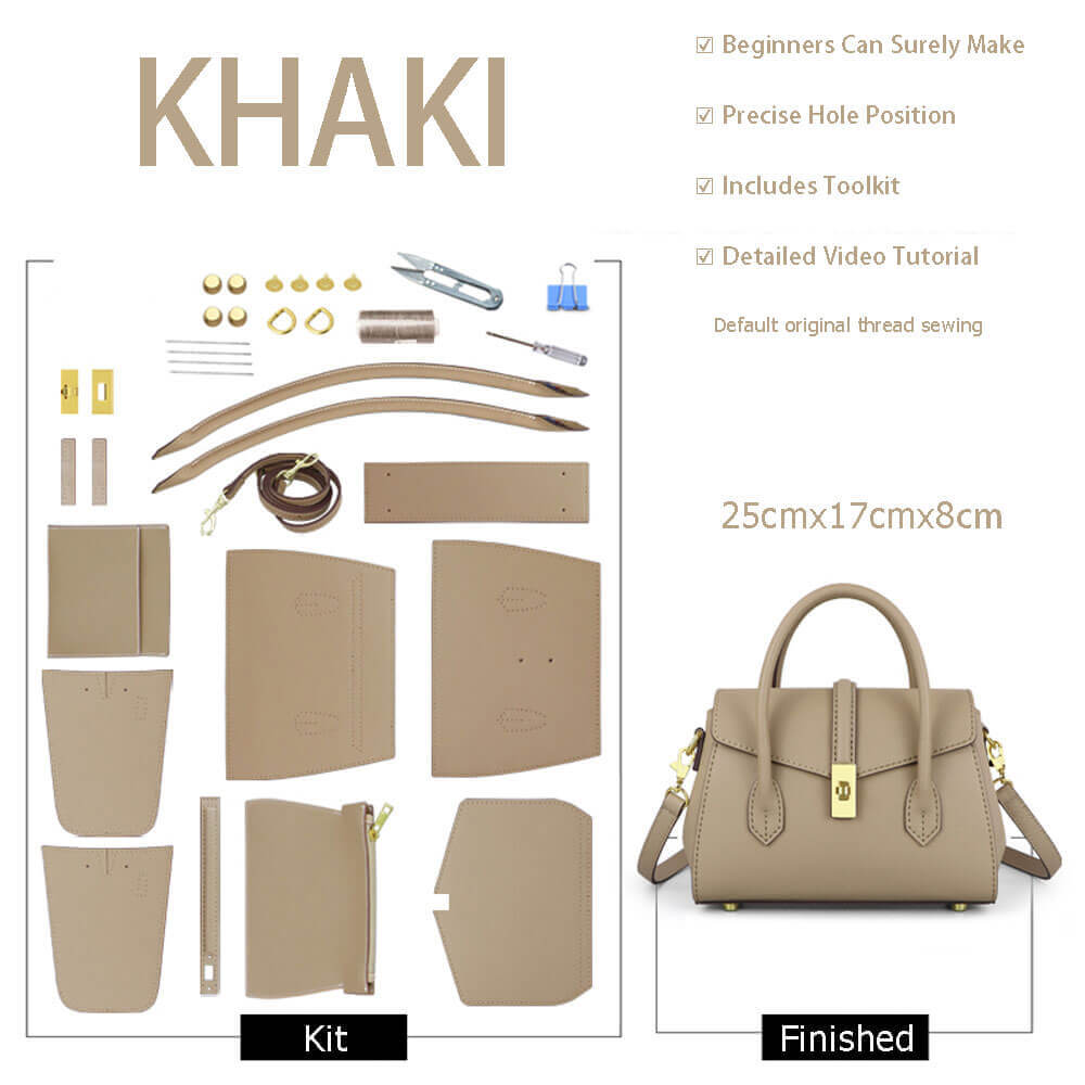 Leather Trapezoidal Tote Bag DIY Kit – Babylon Leather - Babylon LeatherBabylon LeatherSY66-Khaki-Color-Matched