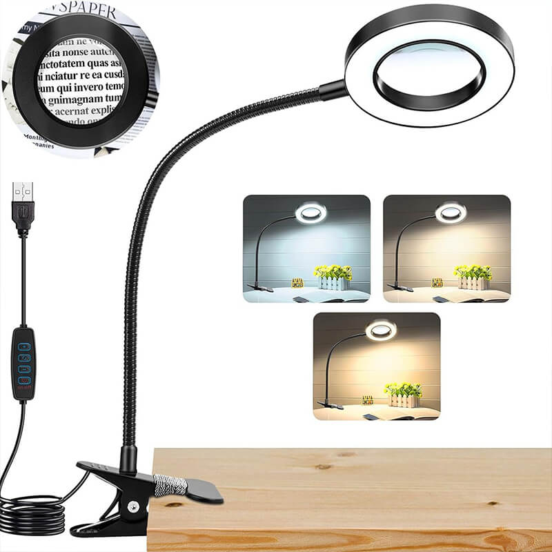 LED Clip-On Magnifying Desk Lamp for Craft Work - Babylon Leather - Babylon LeatherBabylon LeatherPP14-Black