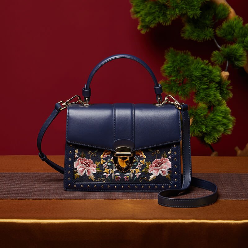 Light After Dusk Leather Embroidery Crossbody Messenger Bag – Babylon Leather - Babylon LeatherBabylon LeatherTX151-Dark Blue