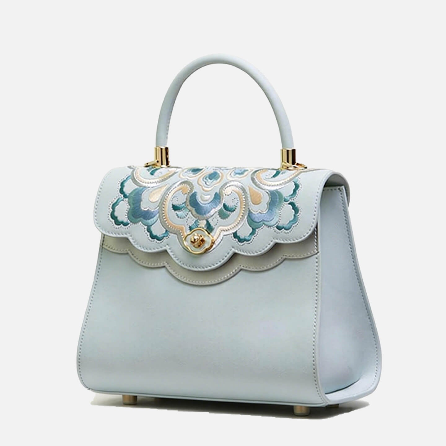 Light in Blooming Calm Leather Embroidery Handbag – Babylon Leather - Babylon LeatherBabylon LeatherTX141-Blue