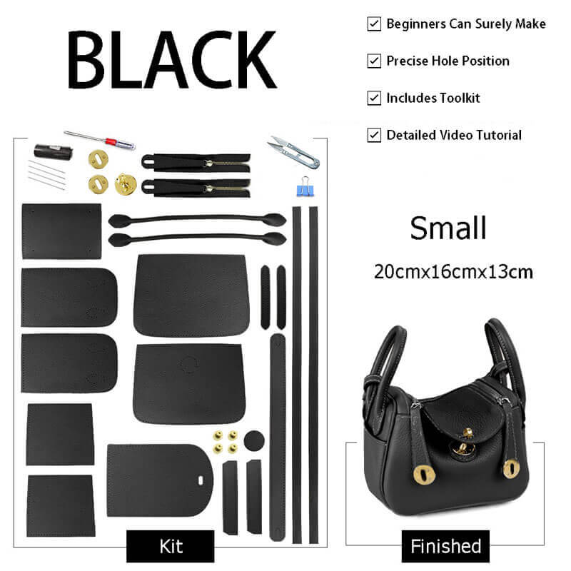 Lindy - Style Leather Bag DIY Craft Kit - Babylon Leather - Babylon LeatherBabylon LeatherSY06 - Black - Small - Gold & Color - Matched