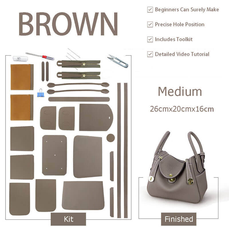 Lindy - Style Leather Bag DIY Craft Kit - Babylon Leather - Babylon LeatherBabylon LeatherSY06 - Brown - Medium - Gold & White