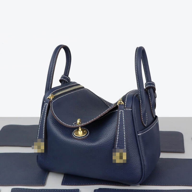 Lindy-Style Leather Bag DIY Craft Kit - Babylon Leather - Babylon LeatherBabylon LeatherSY06-Dark Blue-Medium-Gold & White