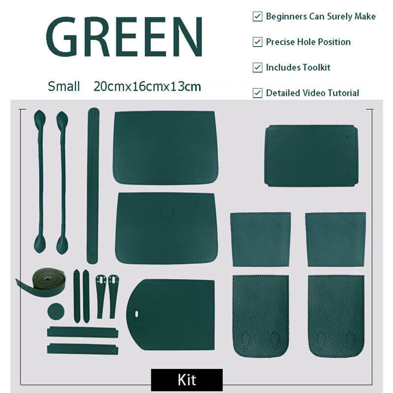 Lindy - Style Leather Bag DIY Craft Kit - Babylon Leather - Babylon LeatherBabylon LeatherSY06 - Dark Green - Small - Gold & Beige