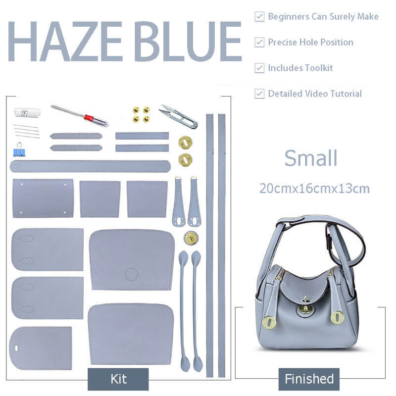 Lindy - Style Leather Bag DIY Craft Kit - Babylon Leather - Babylon LeatherBabylon LeatherSY06 - Haze Blue - Small - Gold & White