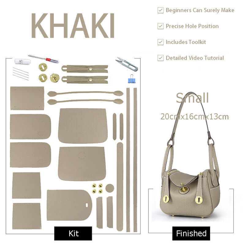 Lindy - Style Leather Bag DIY Craft Kit - Babylon Leather - Babylon LeatherBabylon LeatherSY06 - Khaki - Small - Gold & White