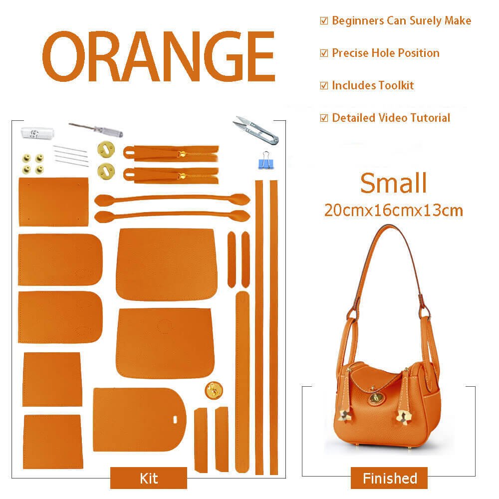 Lindy - Style Leather Bag DIY Craft Kit - Babylon Leather - Babylon LeatherBabylon LeatherSY06 - Orange - Small - Gold & White