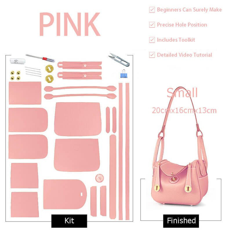 Lindy - Style Leather Bag DIY Craft Kit - Babylon Leather - Babylon LeatherBabylon LeatherSY06 - Pink - Small - Gold & White