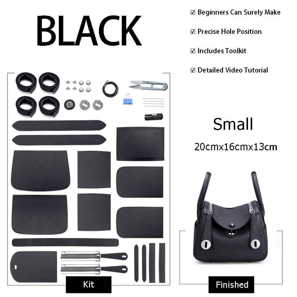 Lindy - Style Leather Bag DIY Kit with Oblique Holes – Babylon Leather - Babylon LeatherBabylon LeatherSY106-Black-Small-Gold & Color-Matched