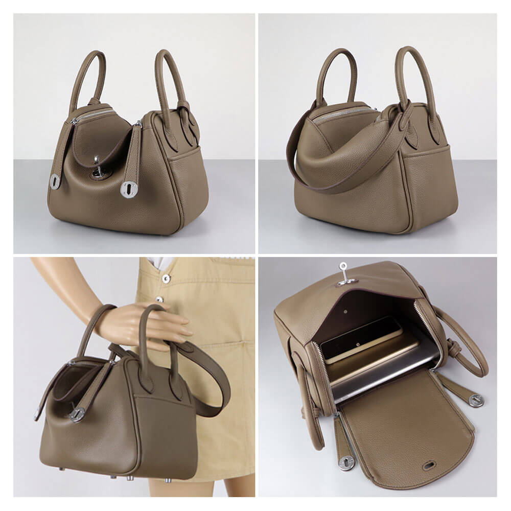 Lindy - Style Leather Bag DIY Kit with Oblique Holes – Babylon Leather - Babylon LeatherBabylon LeatherSY106 - Brown - Large - Gold & White