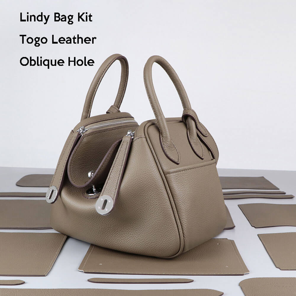 Lindy - Style Leather Bag DIY Kit with Oblique Holes – Babylon Leather - Babylon LeatherBabylon LeatherSY106 - Brown - Large - Gold & White