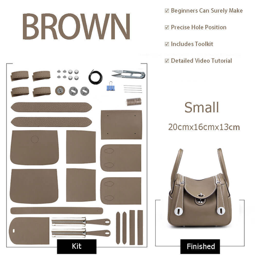 Lindy - Style Leather Bag DIY Kit with Oblique Holes – Babylon Leather - Babylon LeatherBabylon LeatherSY106-Brown-Small-Gold & White