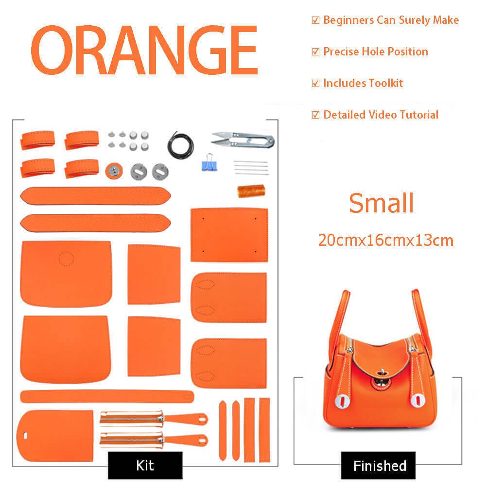 Lindy - Style Leather Bag DIY Kit with Oblique Holes – Babylon Leather - Babylon LeatherBabylon LeatherSY106-Orange-Small-Gold & White
