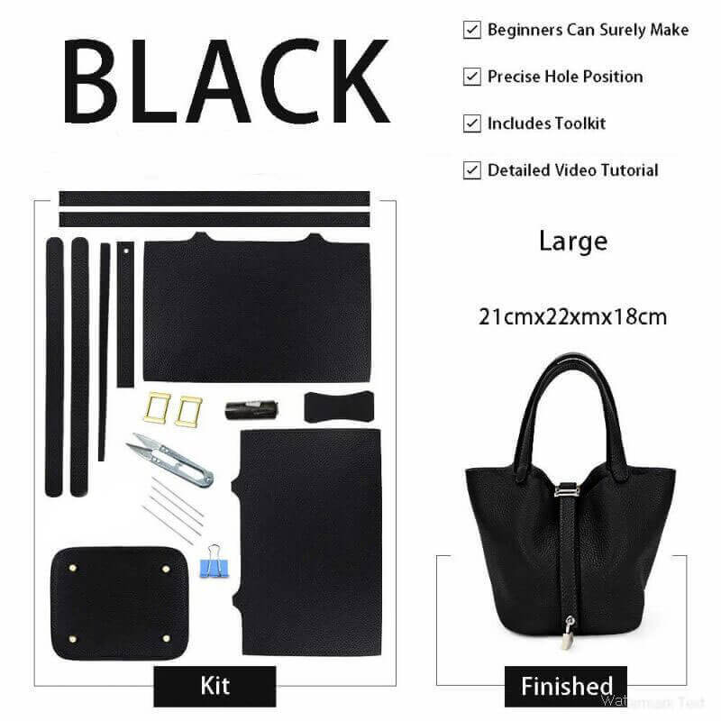 Lined Leather Picotin Bag DIY Kit – Babylon Leather - Babylon LeatherBabylon LeatherSY01 - Lined - Black - Large - Gold & Color - Matched