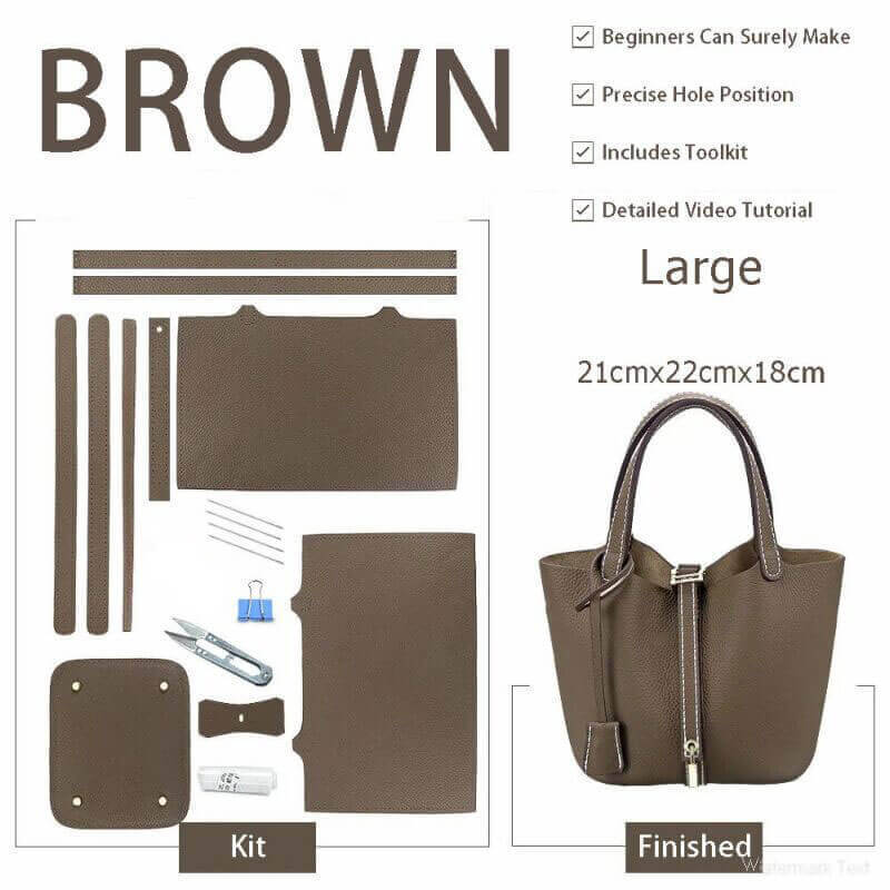 Lined Leather Picotin Bag DIY Kit – Babylon Leather - Babylon LeatherBabylon LeatherSY01 - Lined - Brown - Large - Gold & White