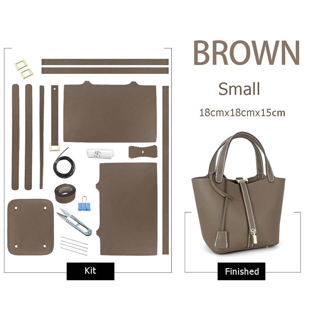 Lined Leather Picotin Bag DIY Kit – Babylon Leather - Babylon LeatherBabylon LeatherSY01-Lined-Brown-Small-Gold & White