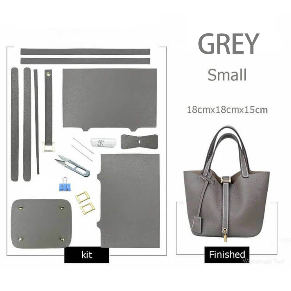 Lined Leather Picotin Bag DIY Kit – Babylon Leather - Babylon LeatherBabylon LeatherSY01-Lined-Grey-Small-Gold & White