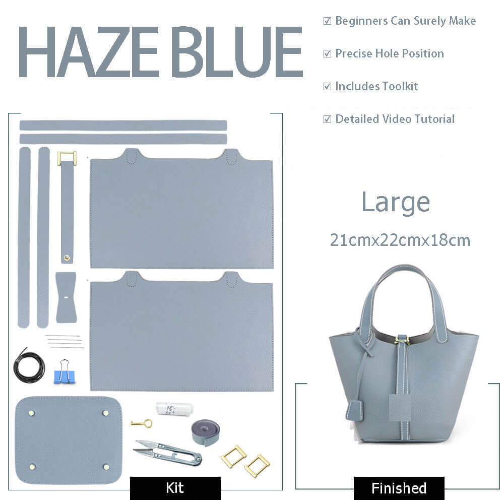 Lined Leather Picotin Bag DIY Kit – Babylon Leather - Babylon LeatherBabylon LeatherSY01 - Lined - Matching Blue - Large - Gold & Color - Matched
