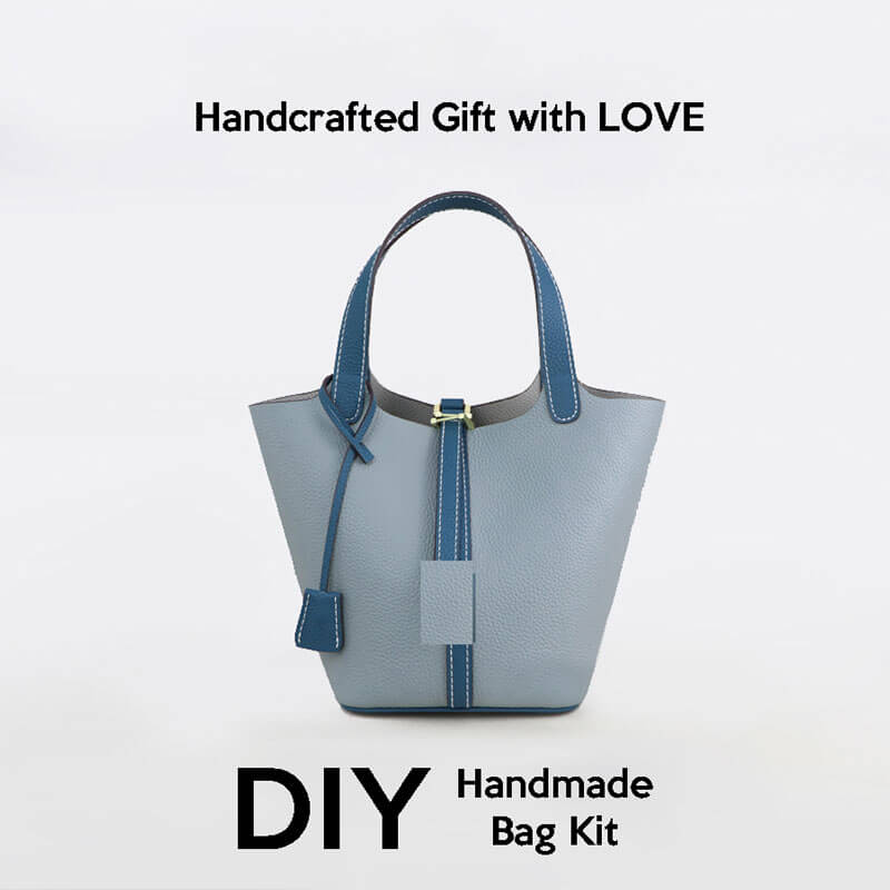 Lined Leather Picotin Bag DIY Kit – Babylon Leather - Babylon LeatherBabylon LeatherSY01 - Lined - Matching Blue - Large - Gold & White