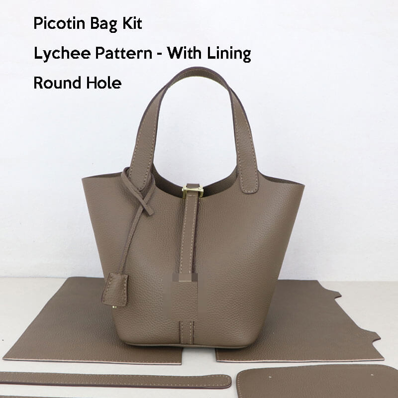 Lined Leather Picotin Bag DIY Kit – Babylon Leather - Babylon LeatherBabylon LeatherSY01 - Lined - Matching Blue - Large - Gold & White