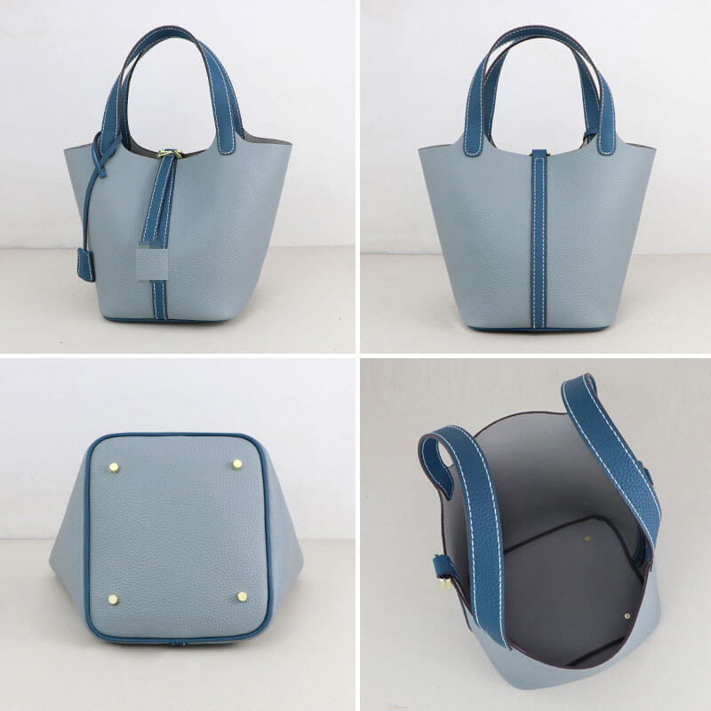 Lined Leather Picotin Bag DIY Kit – Babylon Leather - Babylon LeatherBabylon LeatherSY01 - Lined - Matching Blue - Large - Gold & White