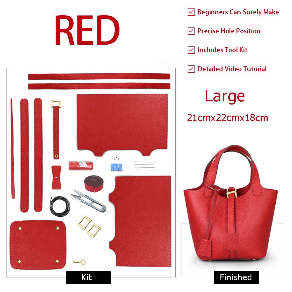 Lined Leather Picotin Bag DIY Kit – Babylon Leather - Babylon LeatherBabylon LeatherSY01-Lined-Red-Large-Gold & Color-Matched