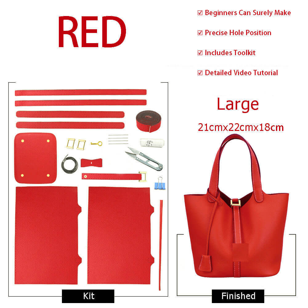 Lined Leather Picotin Bag DIY Kit – Babylon Leather - Babylon LeatherBabylon LeatherSY01 - Lined - Red - Large - Gold & Color - Matched