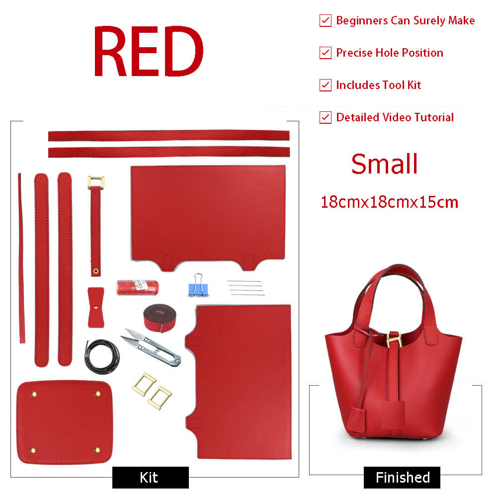 Lined Leather Picotin Bag DIY Kit – Babylon Leather - Babylon LeatherBabylon LeatherSY01-Lined-Red-Small-Gold & Color-Matched