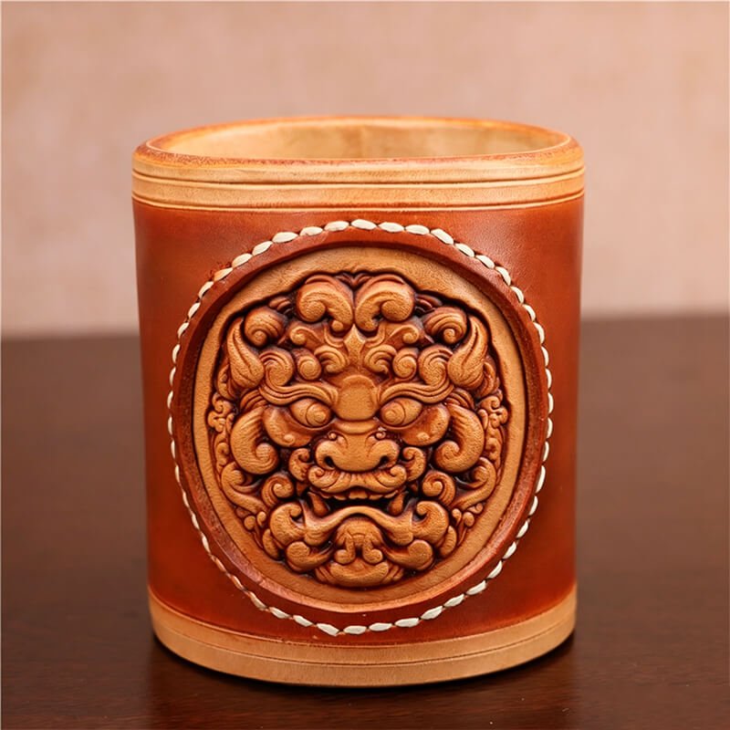 Lion Head - Shaped Leather Pen Holder – Babylon Leather - Babylon LeatherBabylon LeatherLLZ93-Brown